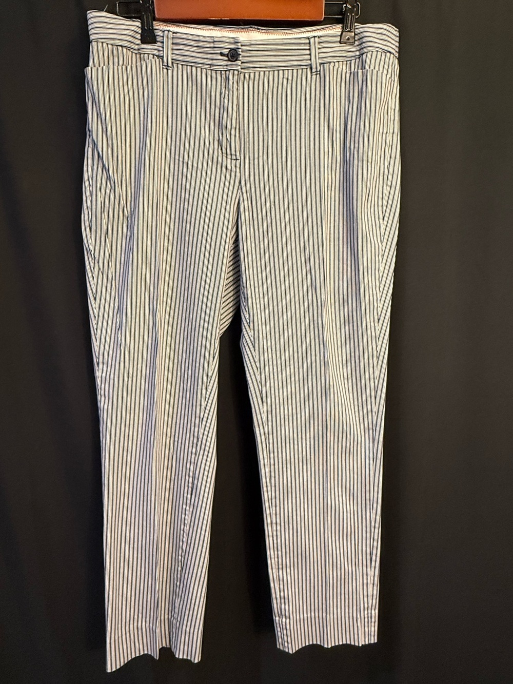 Brooks Brothers Natalie Fit Striped Ankle Pants Size 10 | Navy White Career Pant
